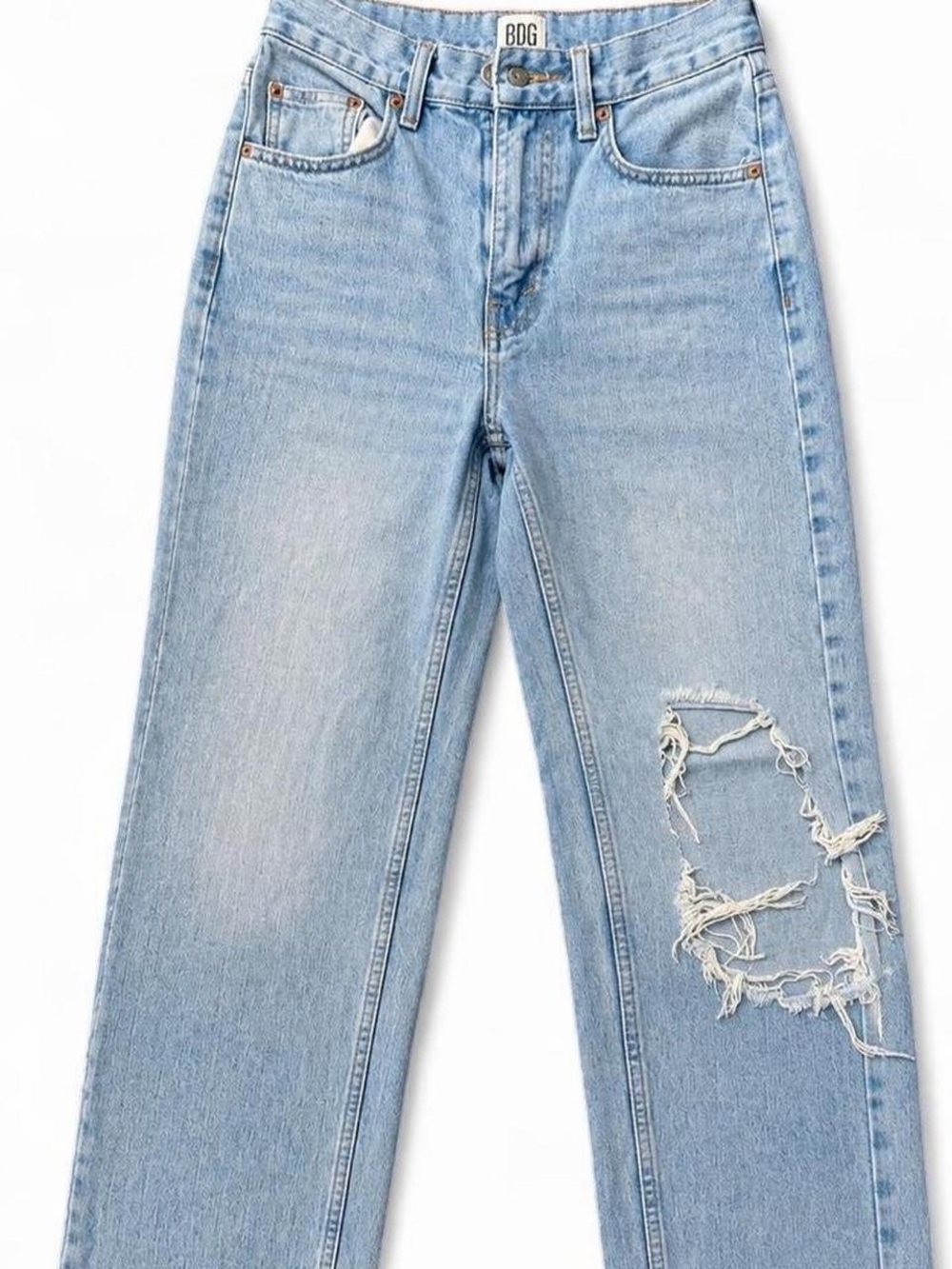 BDG Light Wash Straight-Leg Jeans with Distressed Knee